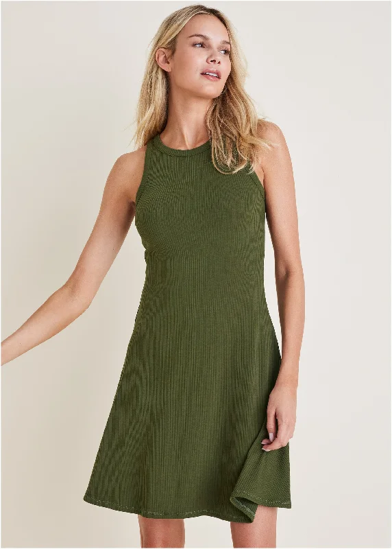 Flexrib Fit And Flare Dress - Bronze Green