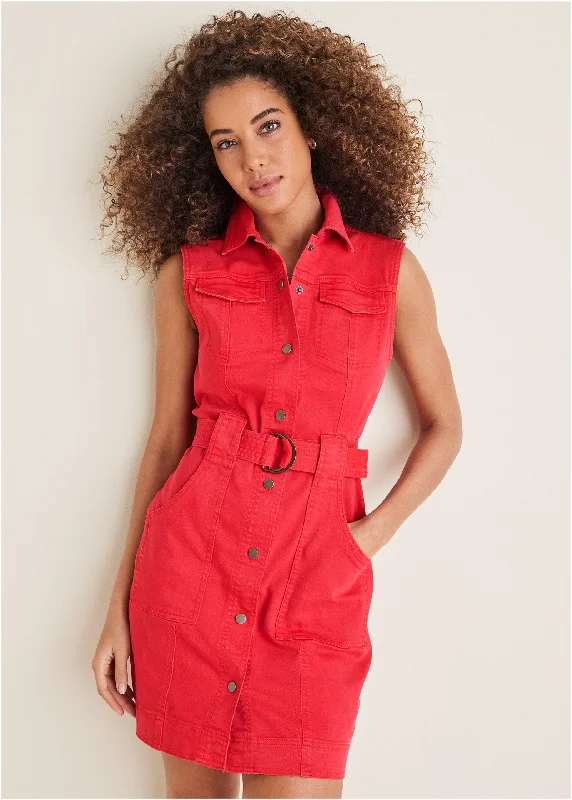 Colored Twill Utility Dress - Scarlet