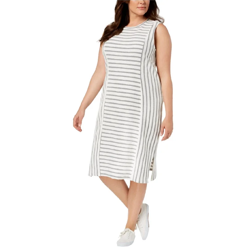 525 America Womens Textured Stripe Midi Dress, White, 1X