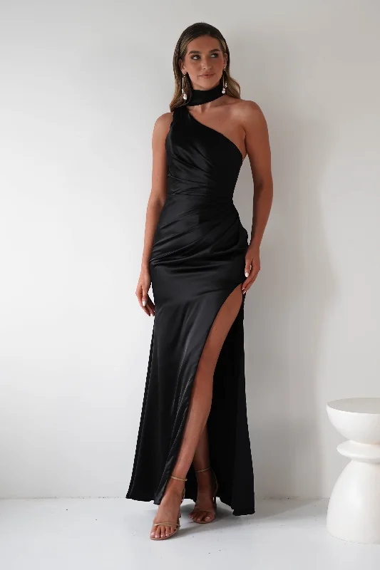 Aletta Soft Satin Maxi Gown | Black