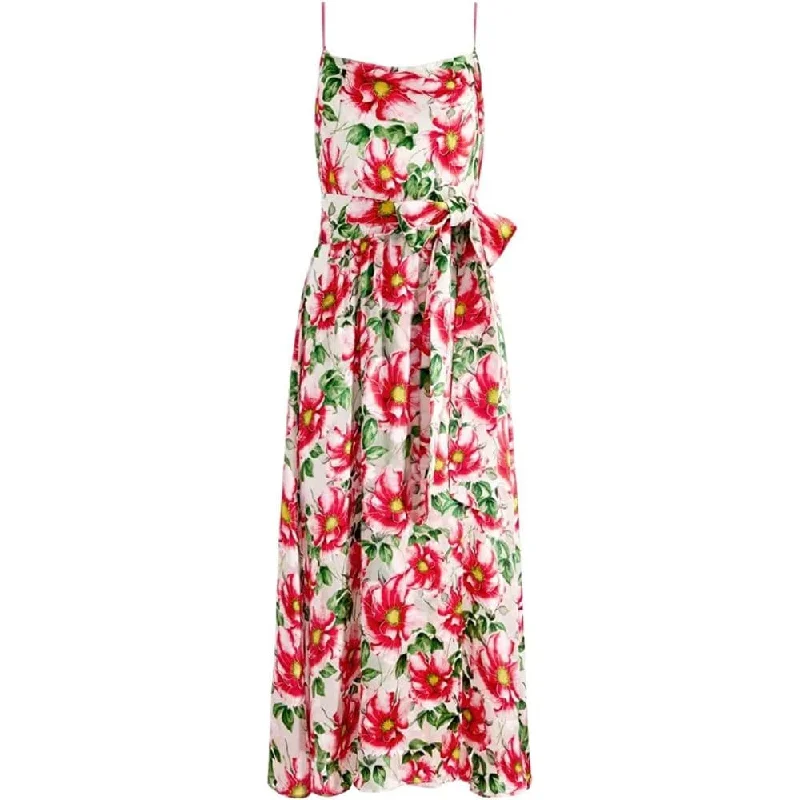 alice olivia Samantha Cowl-Neck Midi Dress Floral Print