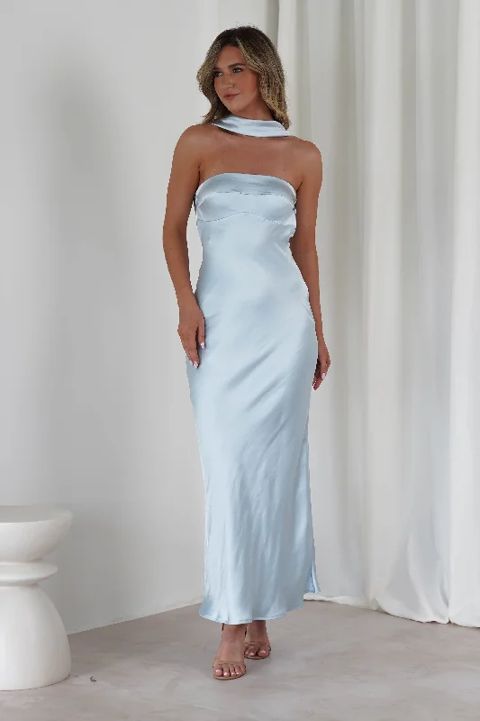 Alice Soft Satin Maxi Dress | Light Blue