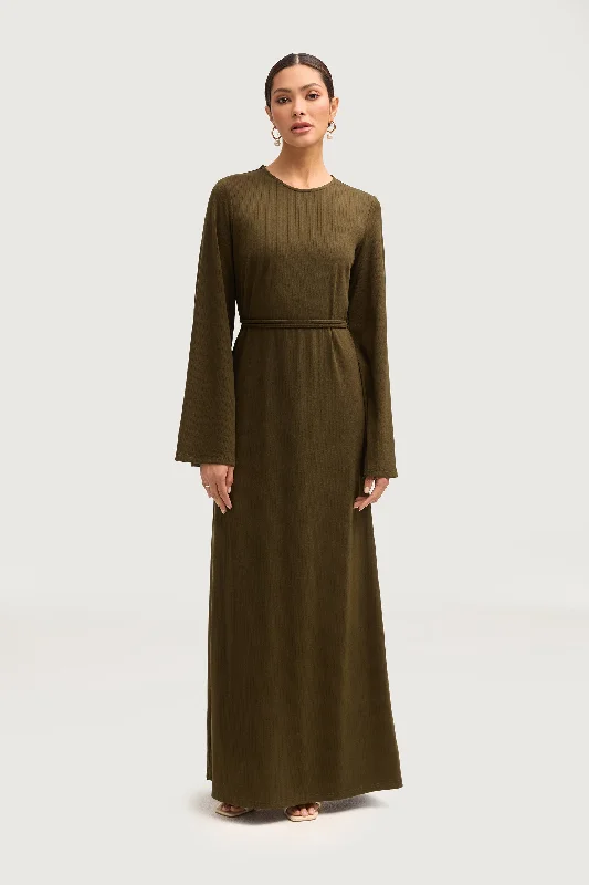 Ava Ribbed Maxi Dress - Olive