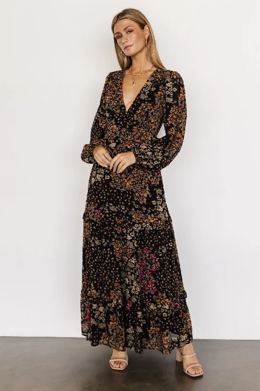 Bowman Deep V Maxi Dress | Black Multi