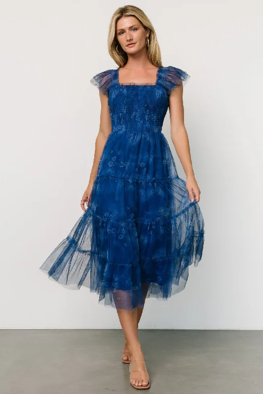 Clementine Tulle Midi Dress | Cobalt