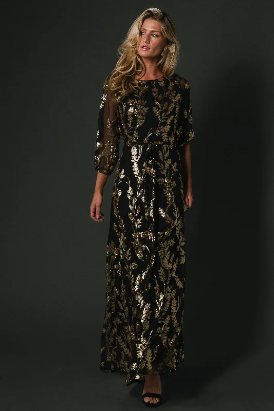 Destiny Sequin Maxi Dress | Black + Gold