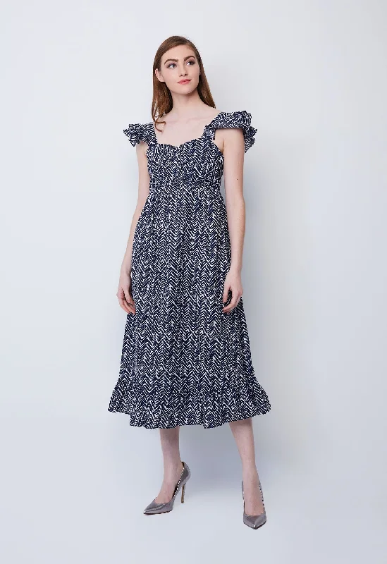 Ditsy Zigzag Flutter Sleeve Dress