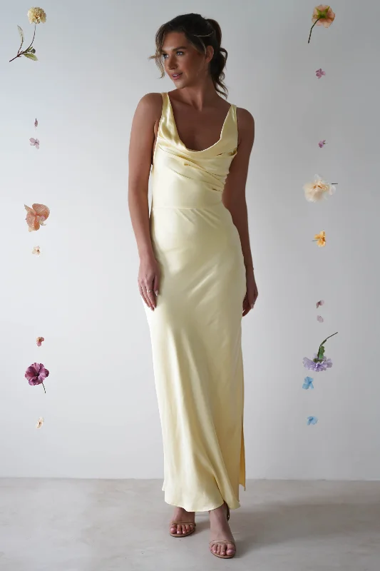 Misha Soft Satin Maxi Dress | Yellow