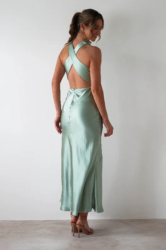 Stefanie Soft Satin Maxi Dress | Sage Green