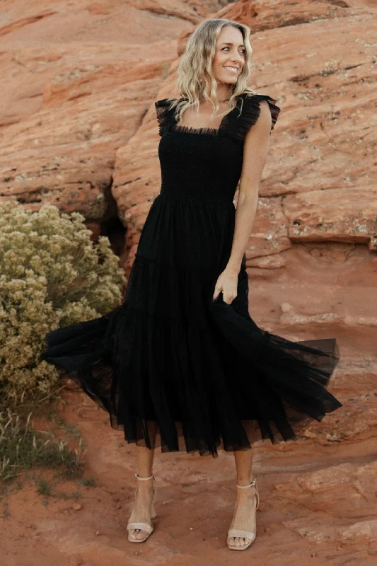 Emma Smocked Tulle Dress | Black