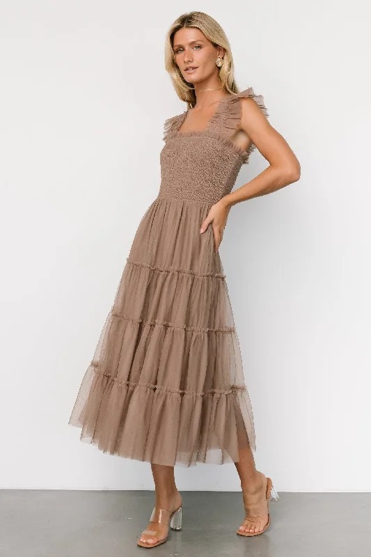 Emma Smocked Tulle Dress | Taupe