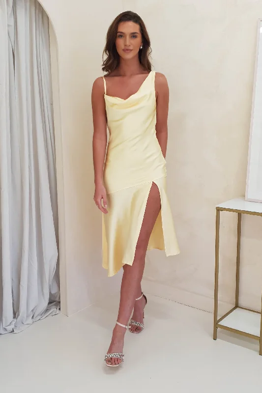 Esther Soft Satin Midi Dress | Yellow