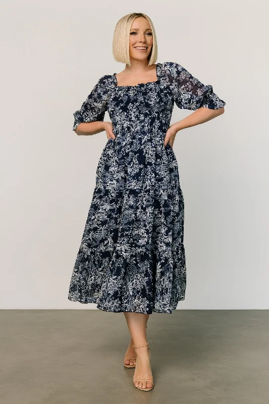 Fabian Jacquard Midi Dress | Indigo Print