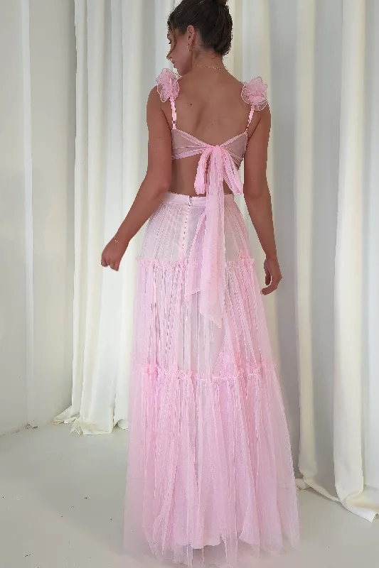 Galiena Ruffle Tulle Maxi Dress | Pink