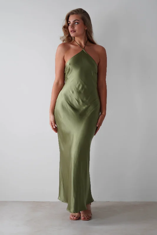 Heather Soft Satin Maxi Dress | Olive