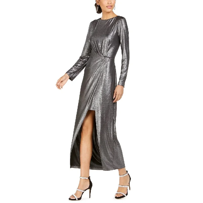 julia jordan Women's Liquid Metal Maxi Dress Silver Size 12