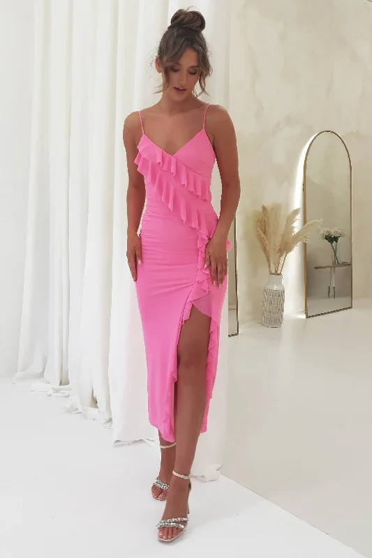 Julian Ruffle Mesh Midi Dress | Pink