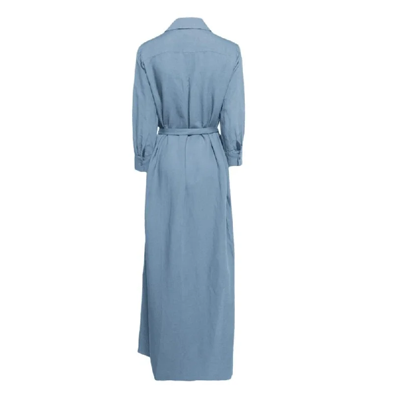 L'Agence Women's Cameron Linen Blend Shirt Midi Dress, Blue Mist