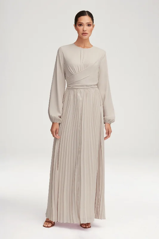 Layana Pleated Wrap Waist Maxi Dress - Off White