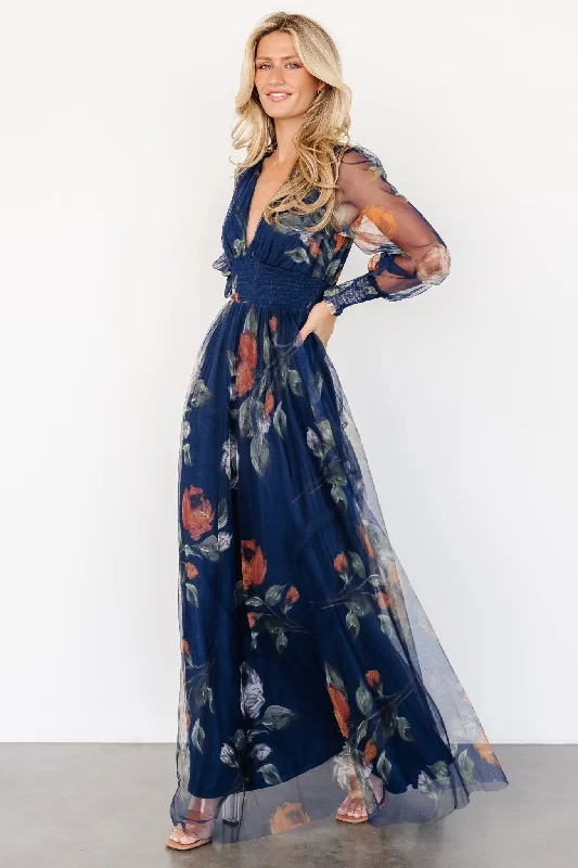 Layla Tulle Maxi Dress | Navy Blue Floral