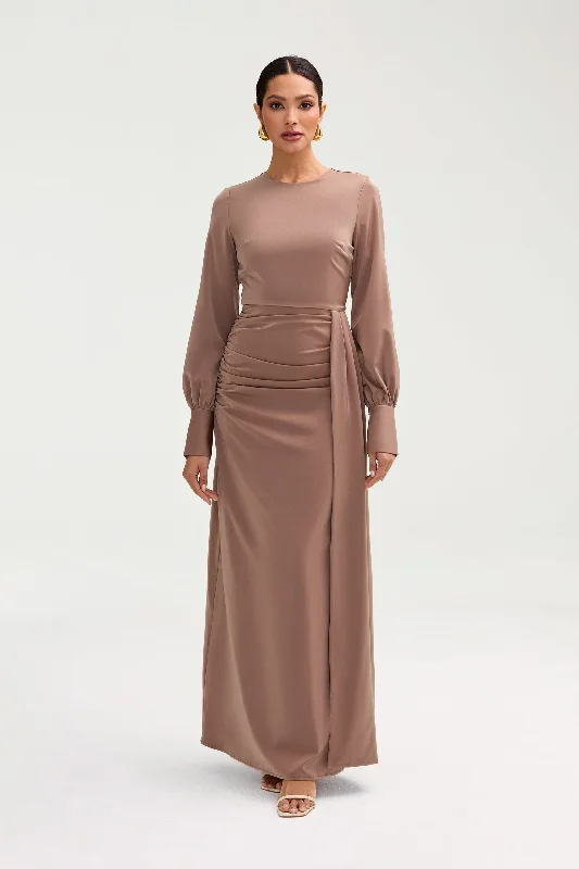 Laylani Satin Rouched Maxi Dress - Taupe