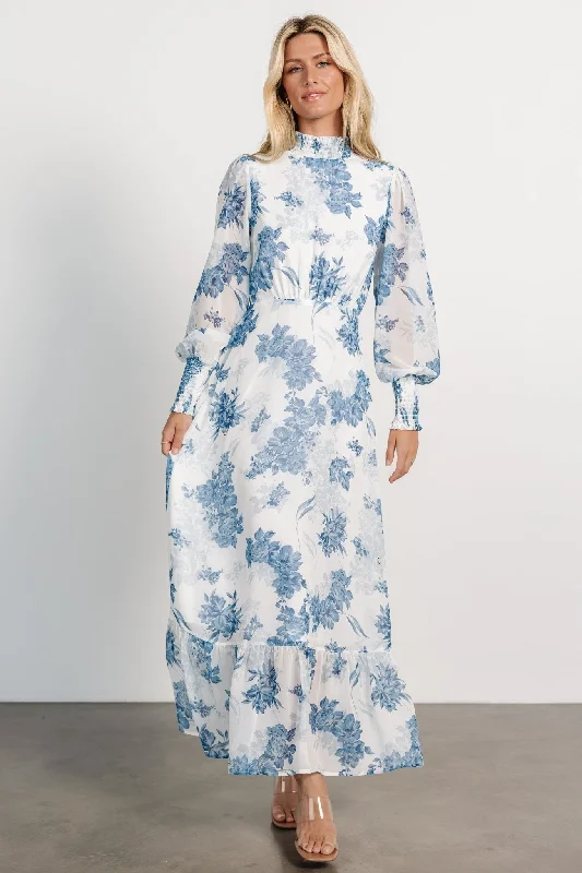 Luciana Maxi Dress | Off White + Blue