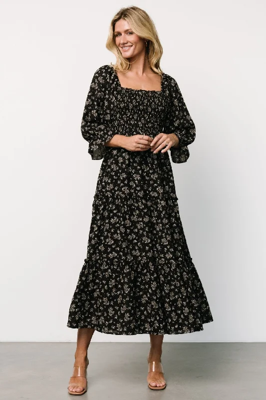 Margareta Tiered Dress | Black Floral