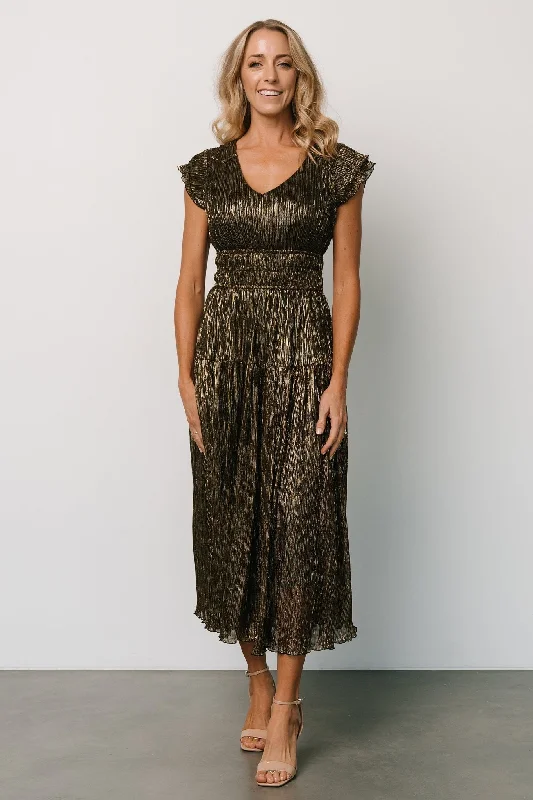 Miley Pleated Shimmer Dress | Gold