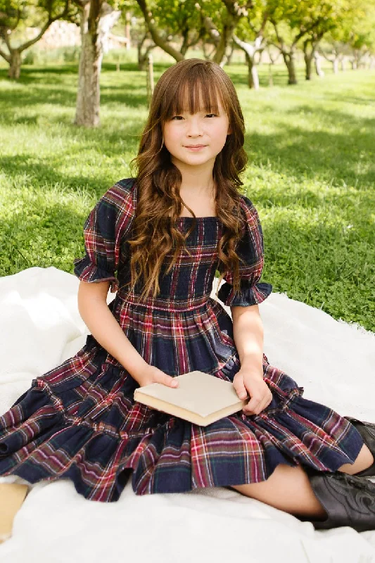 Mini Madeline Dress in Navy Plaid