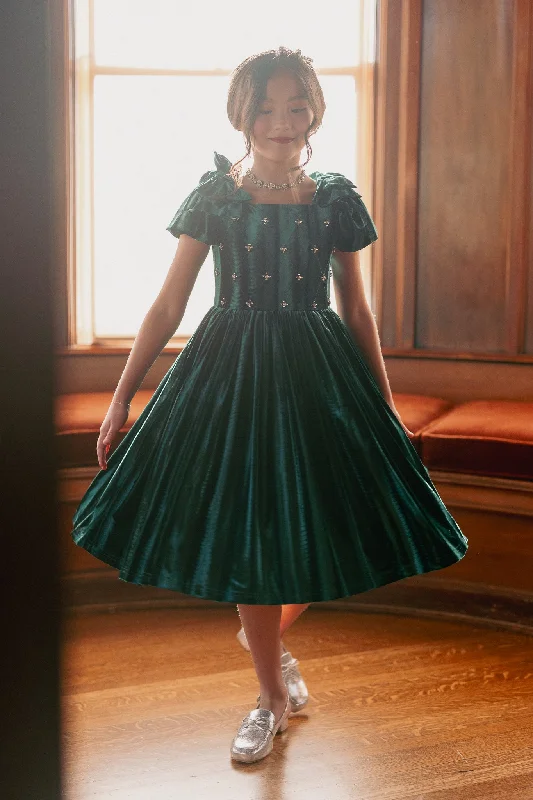 Mini Tiara Dress in Green Velvet