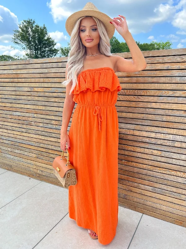 Orange Santorini Bardot Maxi Dress