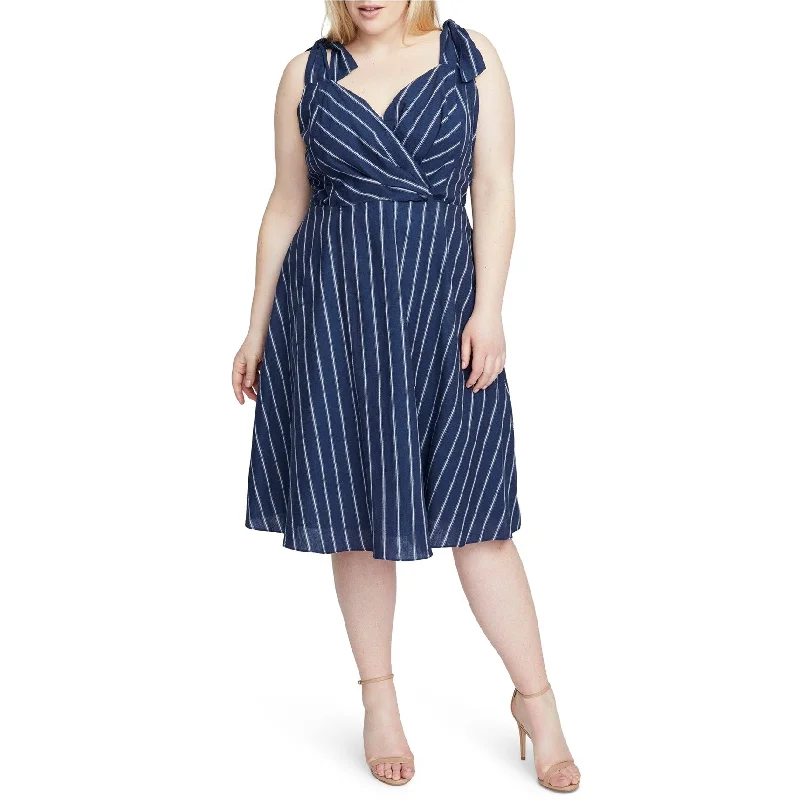 Rachel Roy Womens Kate Stripe Midi Dress, Blue, 16W