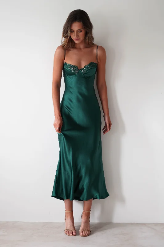 Ricci Soft Satin Maxi Dress | Forest Green