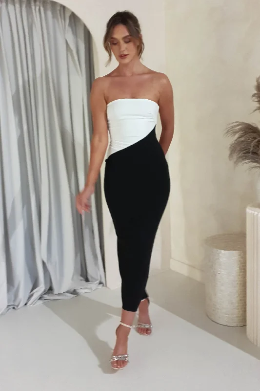 Sasha Bodycon Strapless Midi Dress | Monochrome