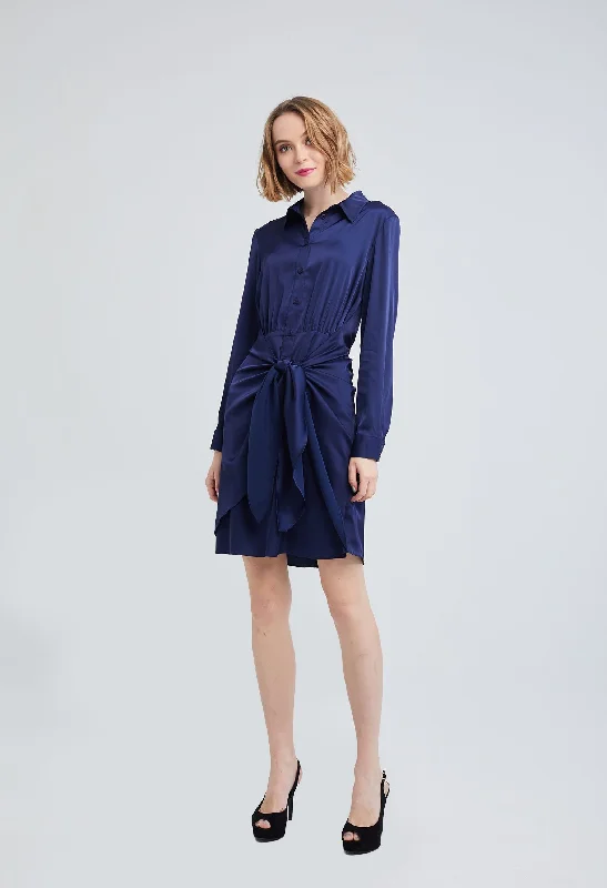 Satin finish Tie-front Shirt Dress