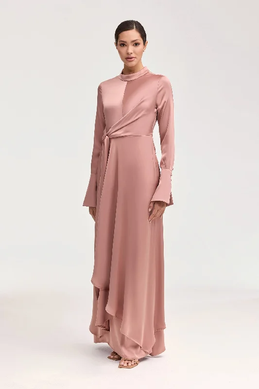 Serena Satin Side Tie Maxi Dress - Dusty Mauve