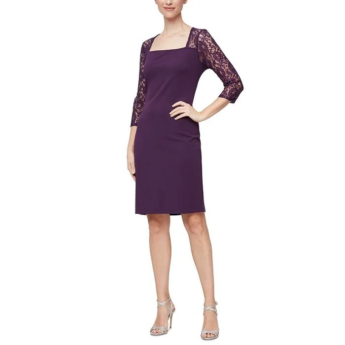 SL Fashions Women's Lace Mini Sheath Dress Purple Size 12