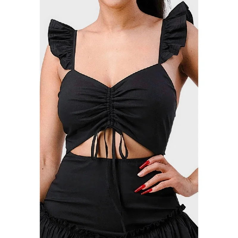 Sleeveless Drawstring Bow Cutout Sweetheart Neckline Mini Dress