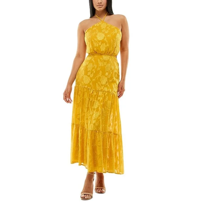 Speechless Junior's Burnout Halter Maxi Dress Yellow Size 11