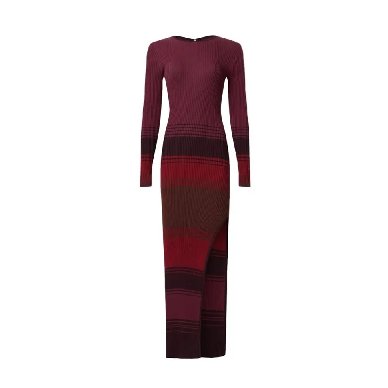 STAUD Women's Edna Purple Ribbed Knit Open Back Maxi Dress, Syrah