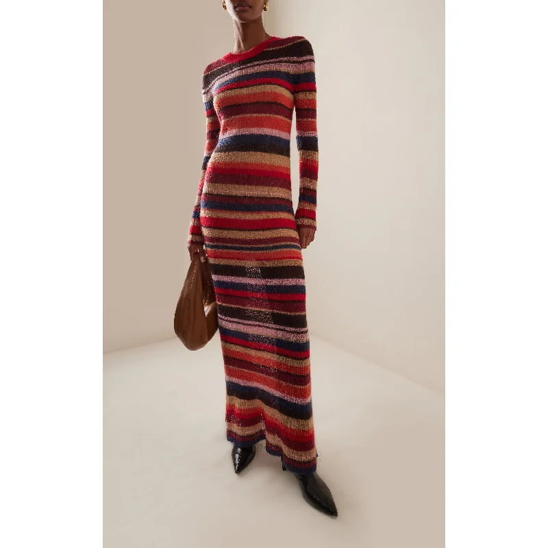 STAUD Women's Eliza Striped Knit Midi Dress, Autumnal Faded Stripe