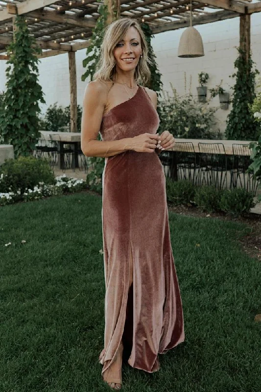 Tatiana Velvet One Shoulder Maxi Dress | Rose