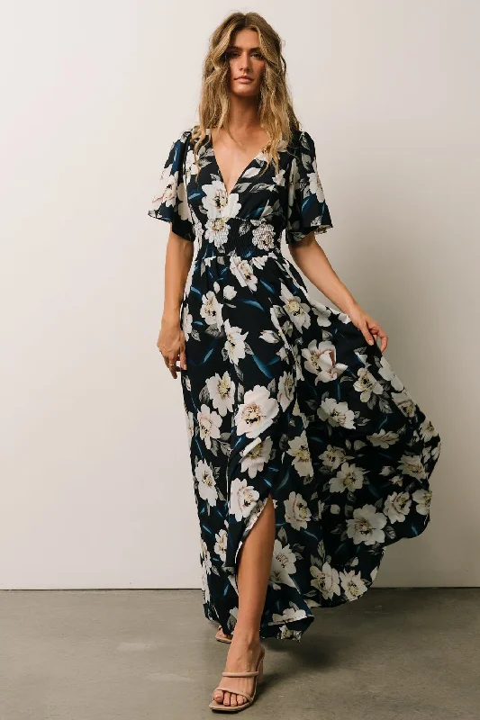 Verona Smocked Maxi Dress | Navy + White Floral