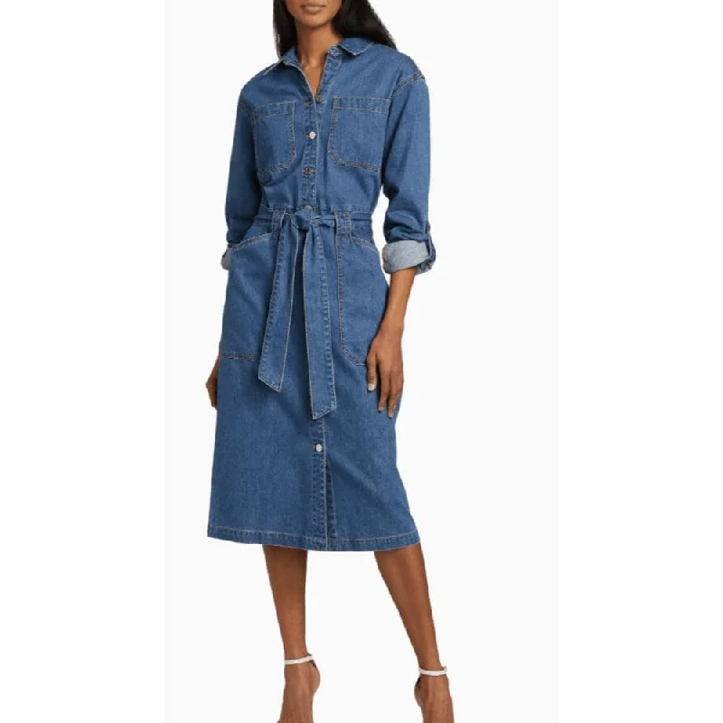 Veronica Beard Women's Evelyn Denim Belted Midi Dress, Cornflower