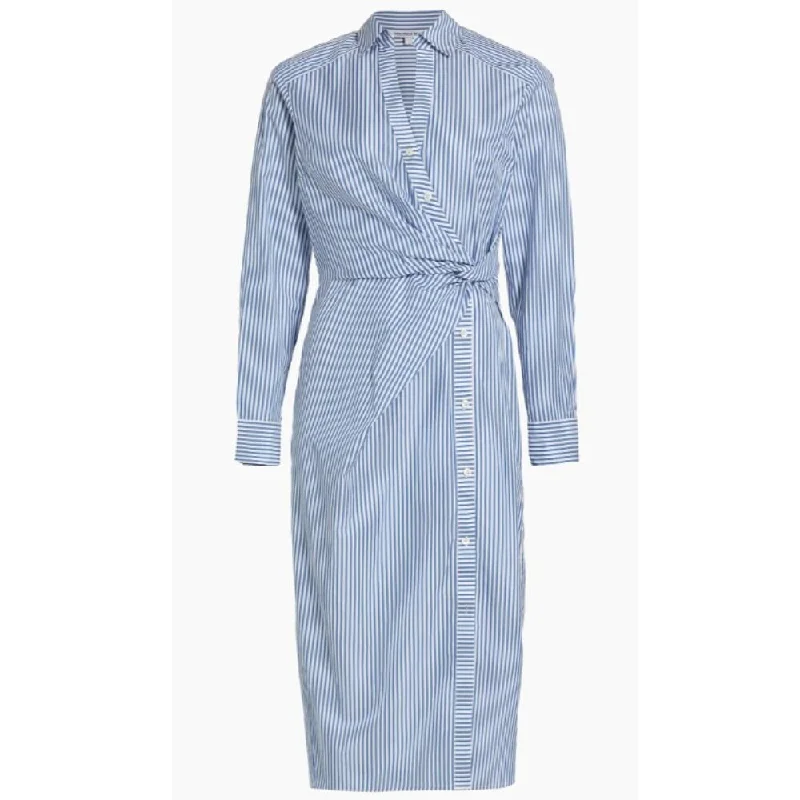 Veronica Beard Women's Wright Light Blue White Striped Midi Dress