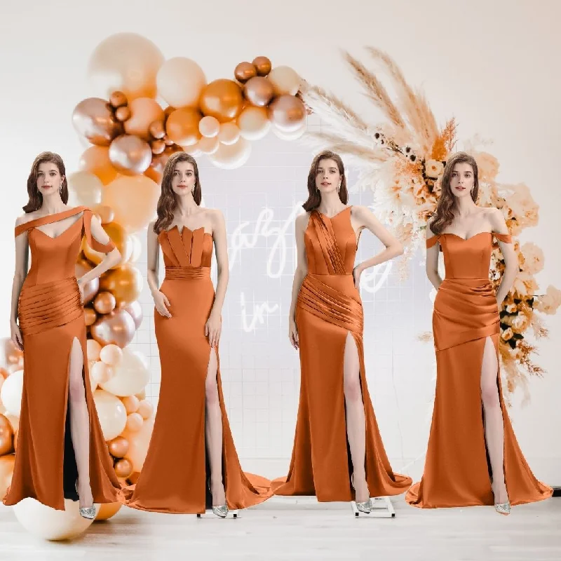 Burnt Orange Sexy Chic Silky Mismatched Soft Satin Mermaid Long Bridesmaid Dresses