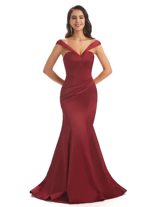 Sexy Soft Satin Cap Sleeves Long Mermaid Unique Bridesmaid Dresses Online