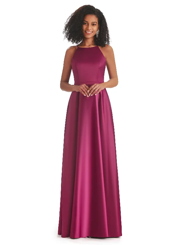 Soft Satin A-line Halter Floor-Length Modern African Bridesmaid Dresses