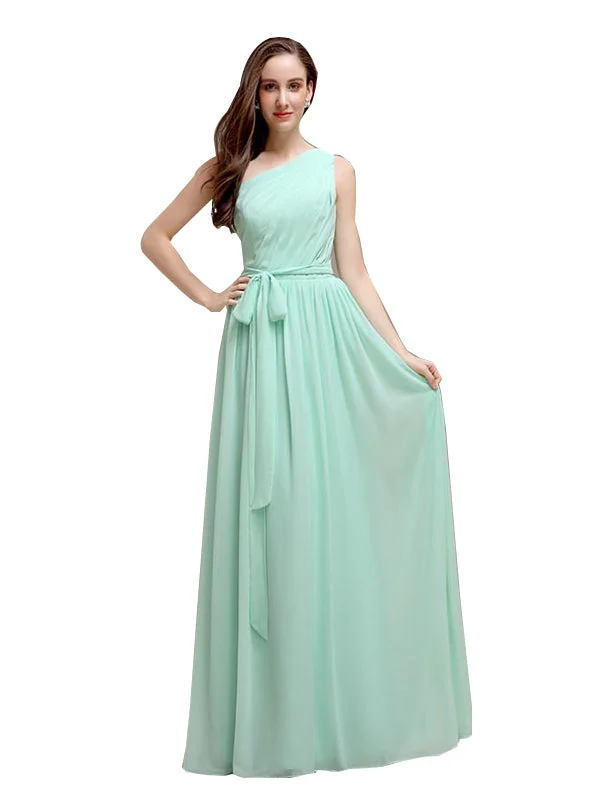 Beautiful A-line One-Shoulder Sleeveless Floor-Length Bridesmaid Dresses