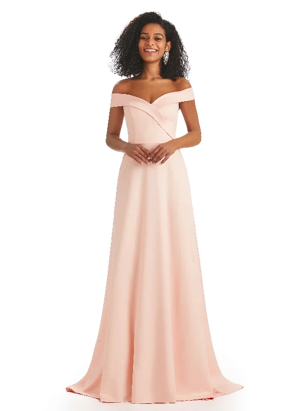 Soft Satin Off The Shoulder Long A-line African Bridesmaid Dresses